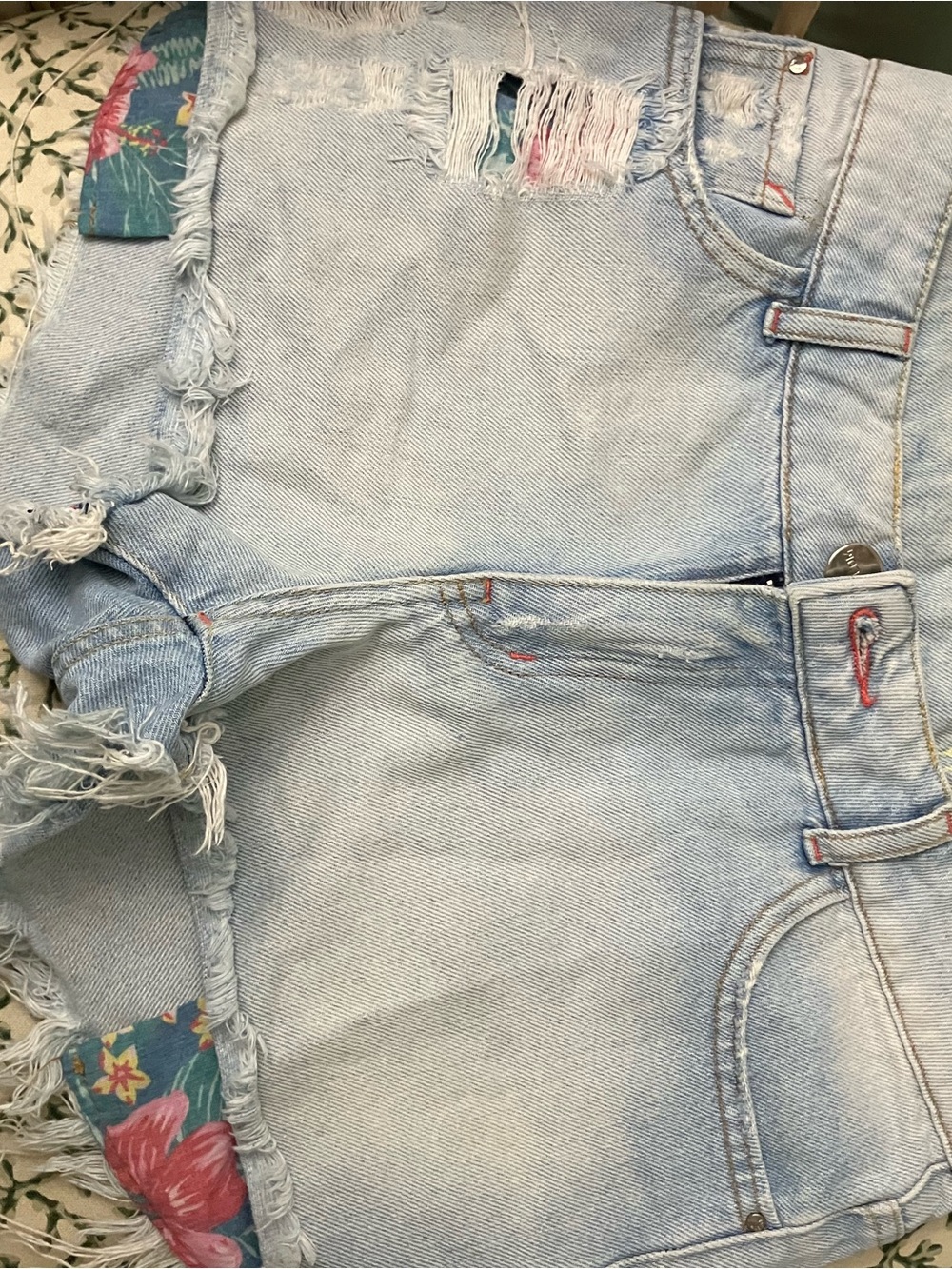 Mango Light Blue Distressed High-Rise Denim Shorts